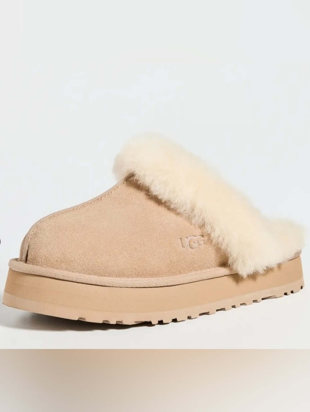 UGG DISQUETTE SAND SUEDE SHEARLING COMFORT WOMEN'S SLIPPERS